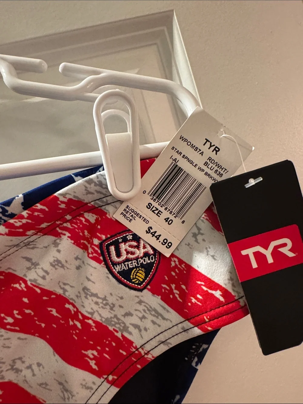 TYR Men's USA Flag Swim Briefs - Red, White, Blue with USA 🇺🇸 H20 Polo logo.